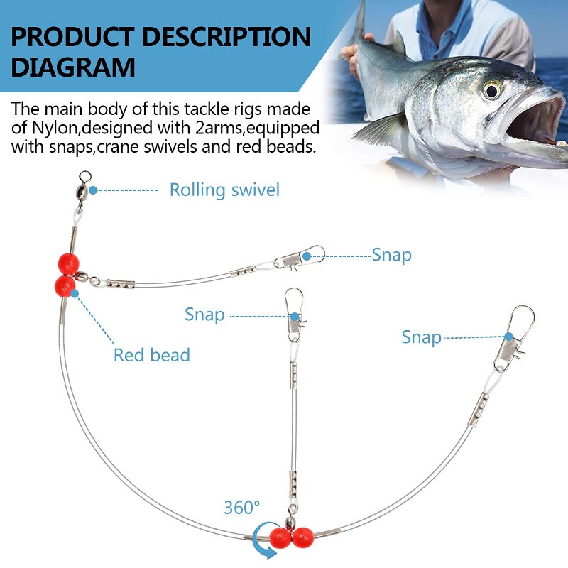 YOTO Fishing Leaders,Saltwater Tackle Rig with Swivels Snap, High-Strength Fishing Wire Gear Equipment for Lures Bait Or Hooks,1Arm and 2Arm - Image 3
